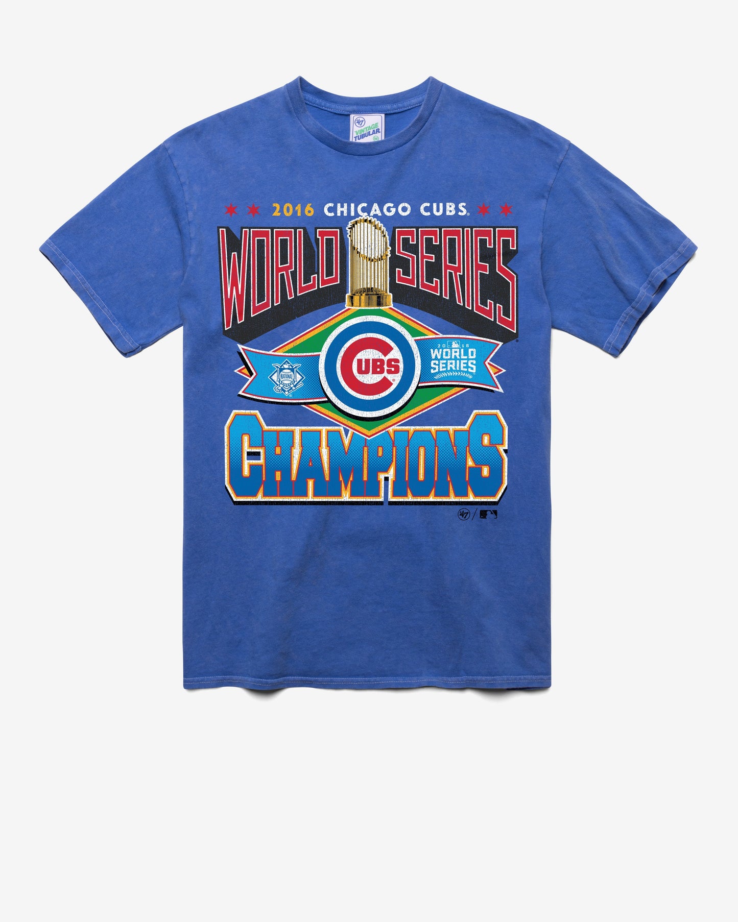 CHICAGO CUBS COOPERSTOWN WORLD SERIES LOCKER '47 VINTAGE TUBULAR TEE DT CALI BLUE