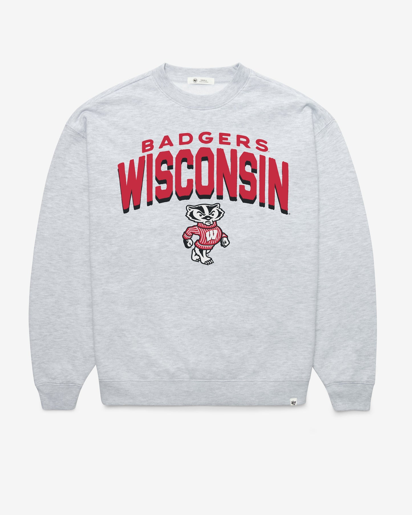 WISCONSIN BADGERS CAMPUS ARCH CLOUD '47 OVERSIZED CREW WOMENS RELAY GREY