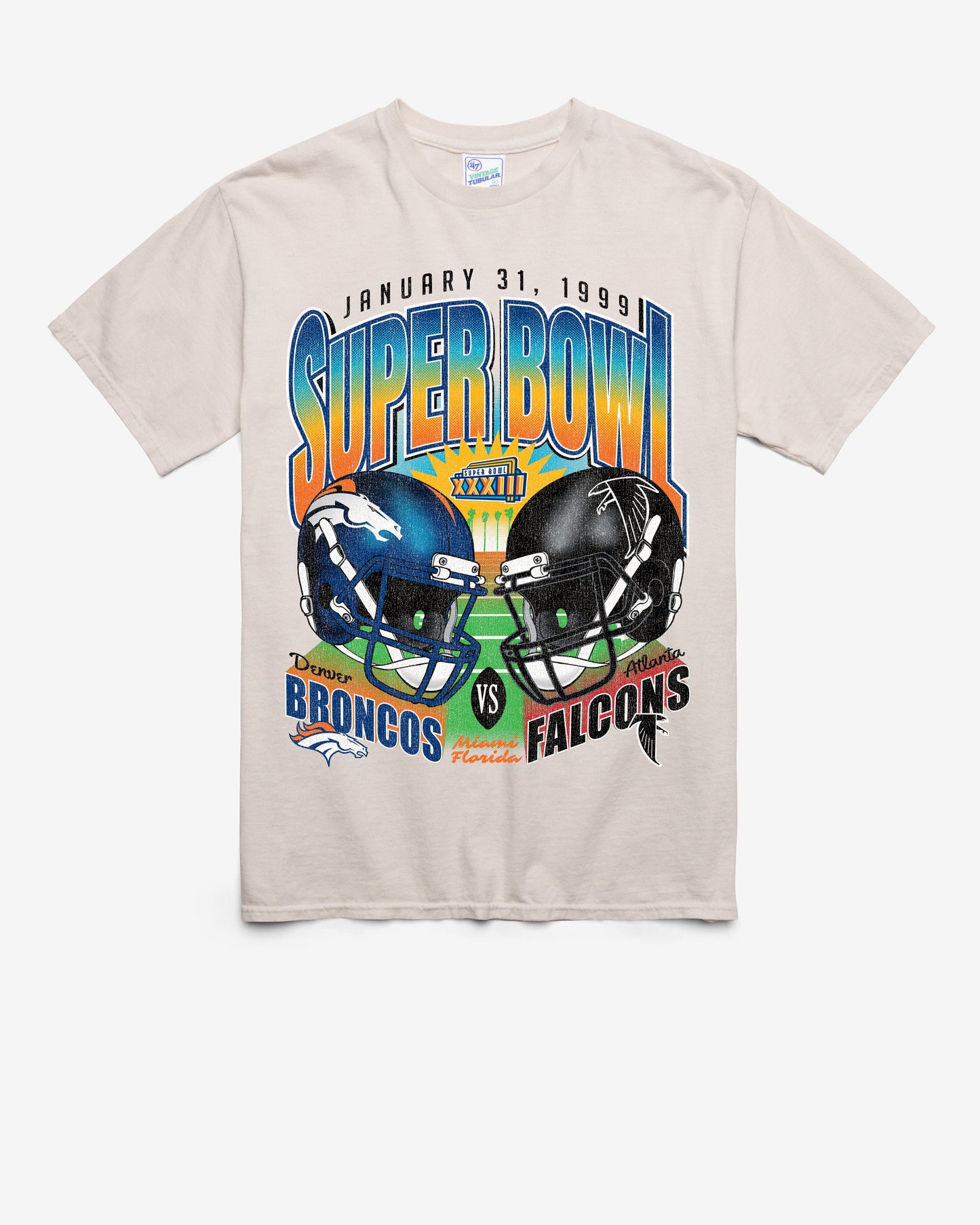 DENVER BRONCOS X ATLANTA FALCONS SUPER BOWL GRIDIRON DUELING '47 TUBULAR TEE DUNE