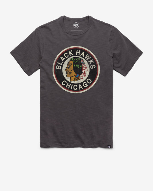 CHICAGO BLACKHAWKS VINTAGE GRIT '47 SCRUM TEE CHARCOAL