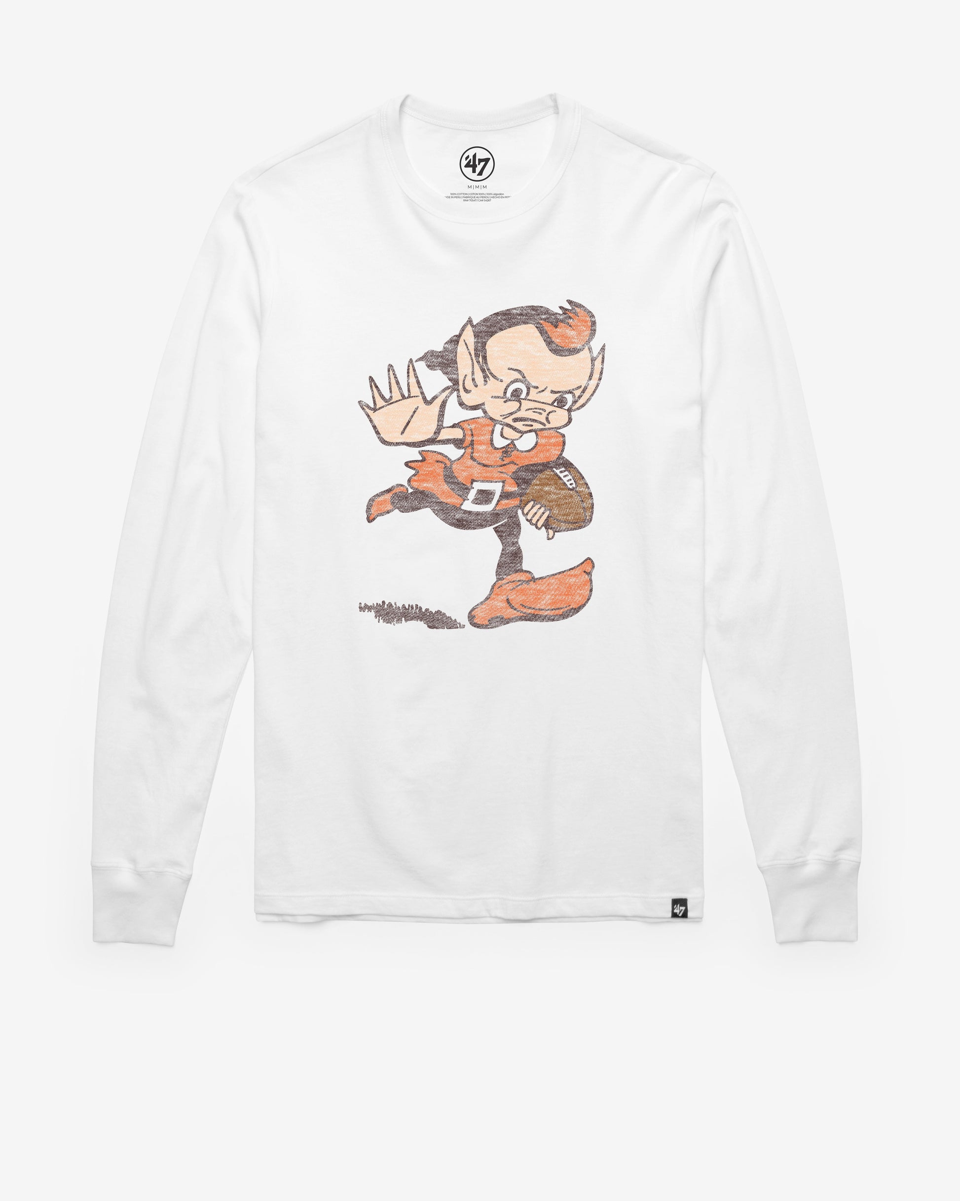 CLEVELAND BROWNS HISTORIC PREMIER '47 FRANKLIN LONG SLEEVE TEE WHITE WASH