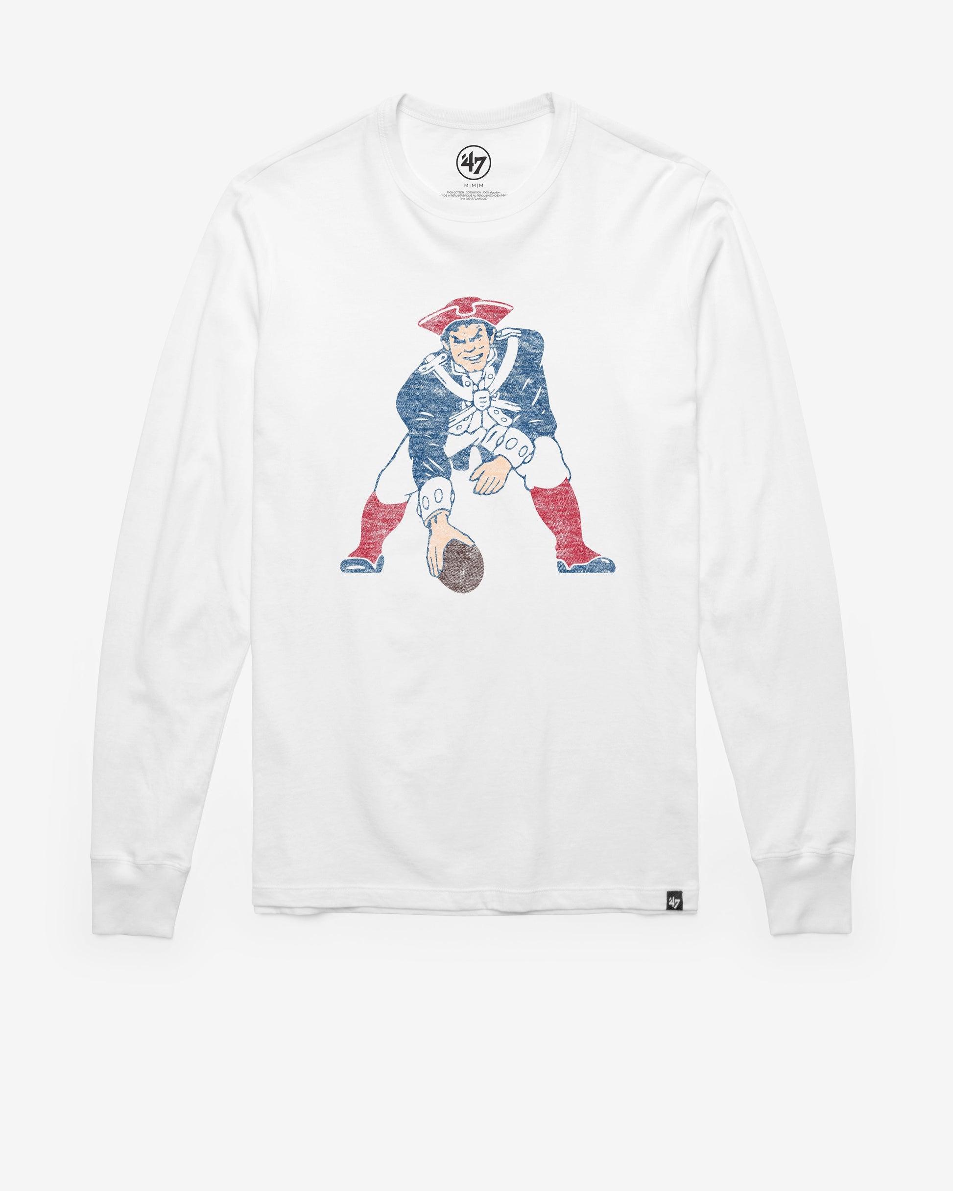 NEW ENGLAND PATRIOTS HISTORIC PREMIER '47 FRANKLIN LONG SLEEVE TEE WHITE WASH
