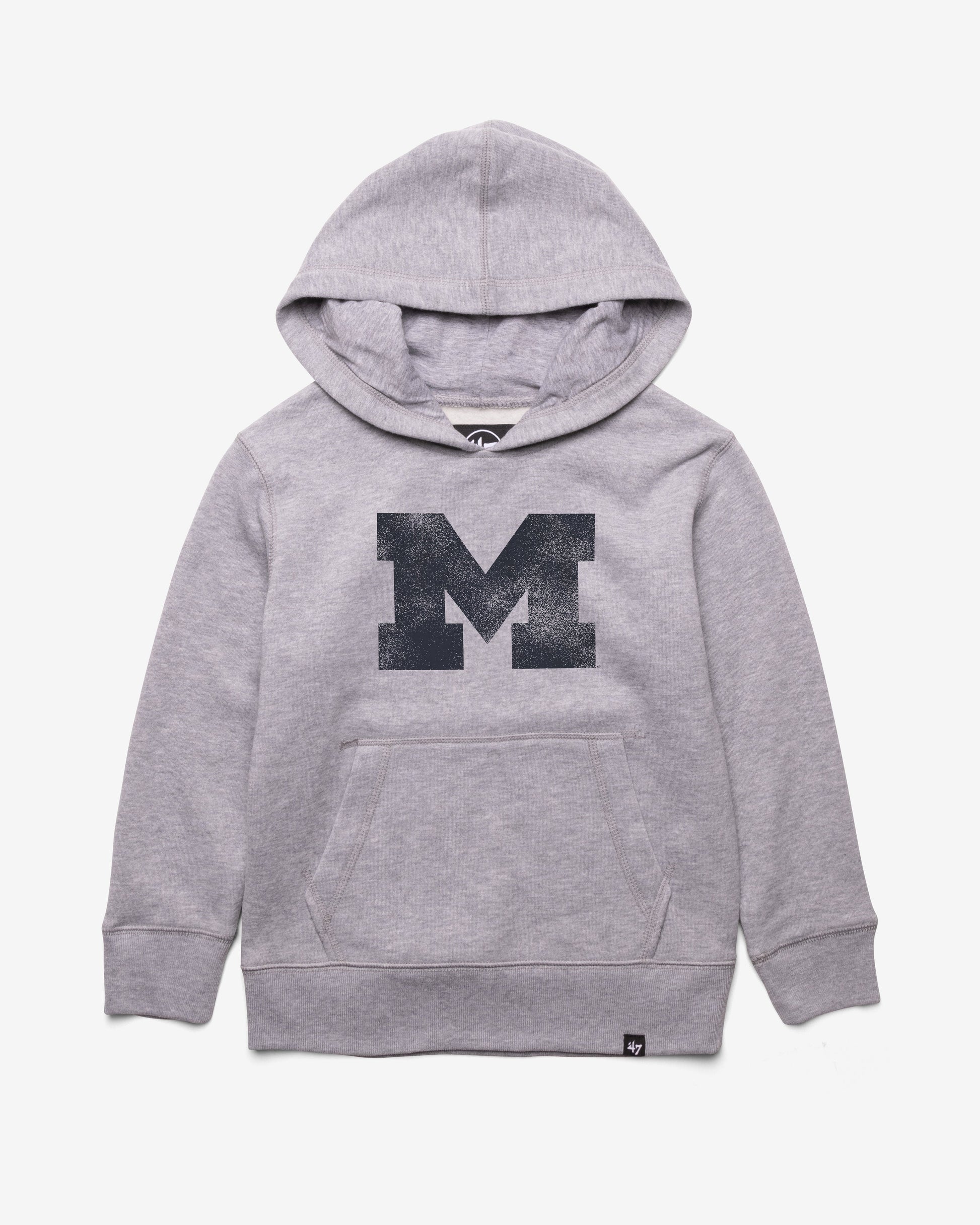 MICHIGAN WOLVERINES DISTRESSED IMPRINT '47 HEADLINE HOOD KIDS SLATE GREY