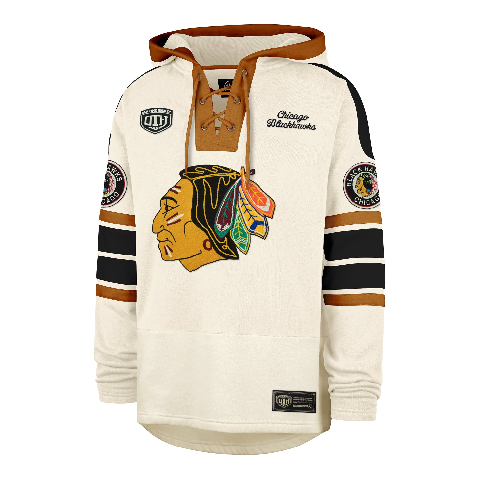 OLD TIME HOCKEY CHICAGO BLACKHAWKS VINTAGE BLUE LINE HERITAGE '47 LACER CREAM