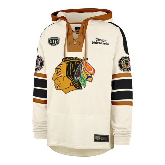 OLD TIME HOCKEY CHICAGO BLACKHAWKS VINTAGE BLUE LINE HERITAGE '47 LACER CREAM