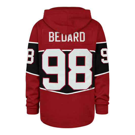 CHICAGO BLACKHAWKS CONNOR BEDARD '47 RUN POINT LACER HOOD RED