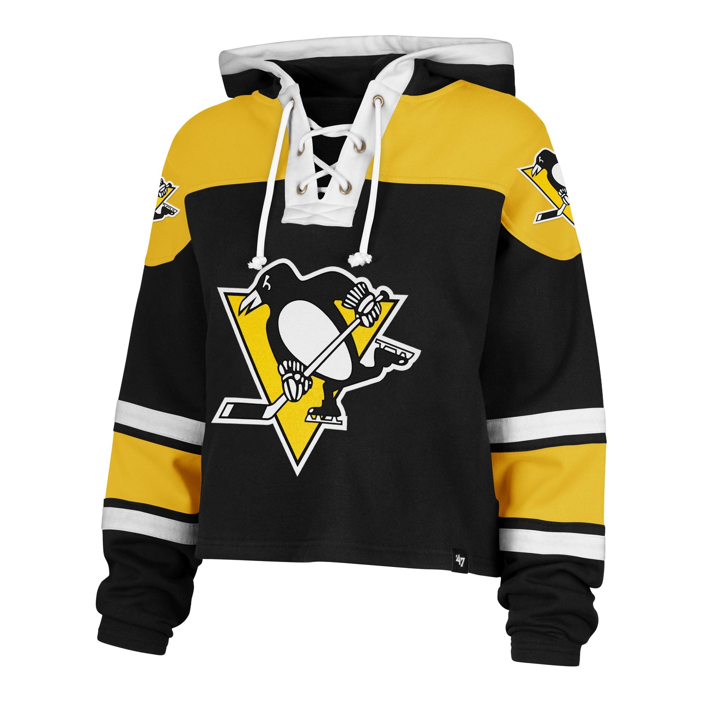 PITTSBURGH PENGUINS CROPPED SUPERIOR '47 LACER HOOD WOMENS JET BLACK