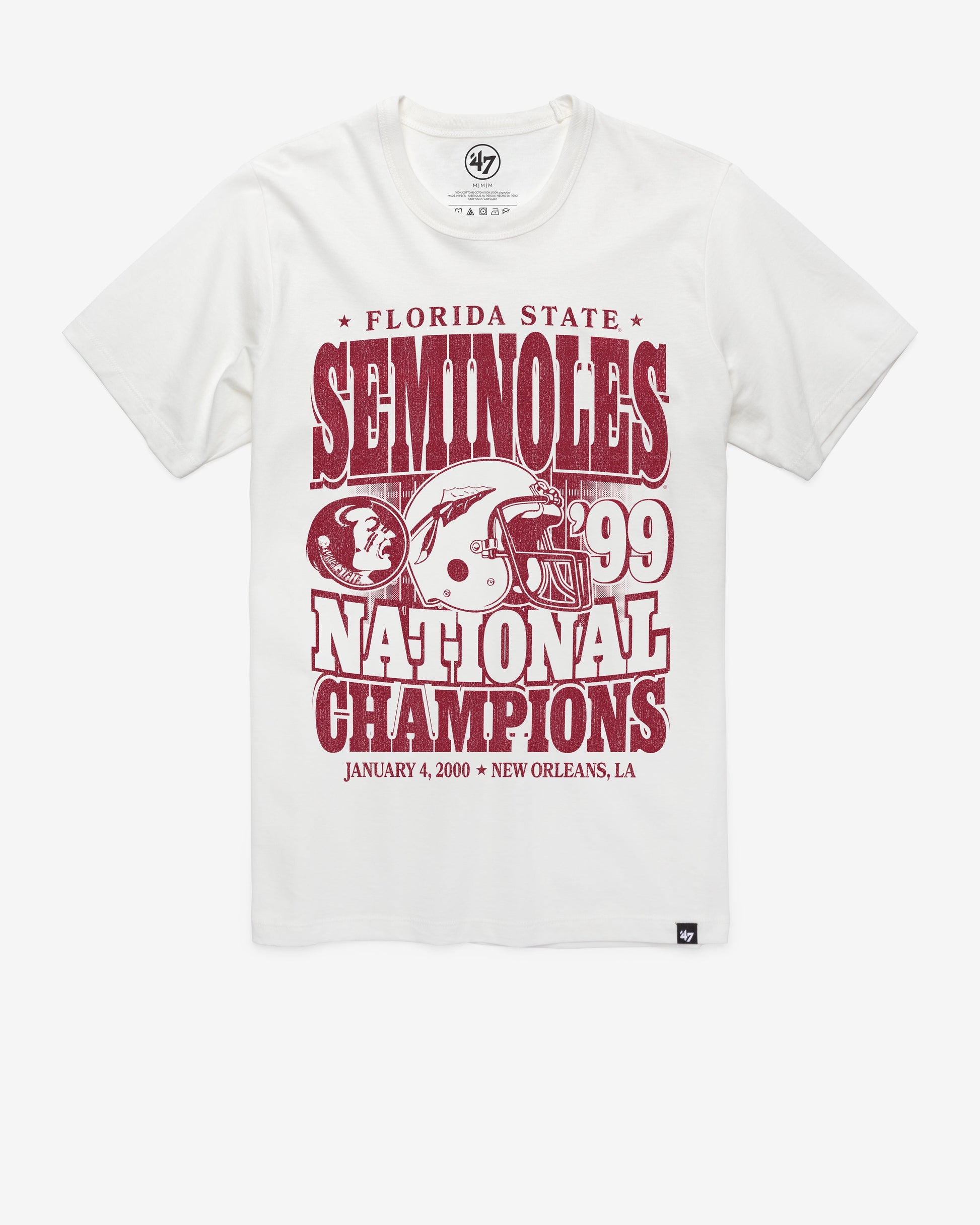 FLORIDA STATE SEMINOLES MONOCHROME '47 FRANKLIN TEE WHITE WASH
