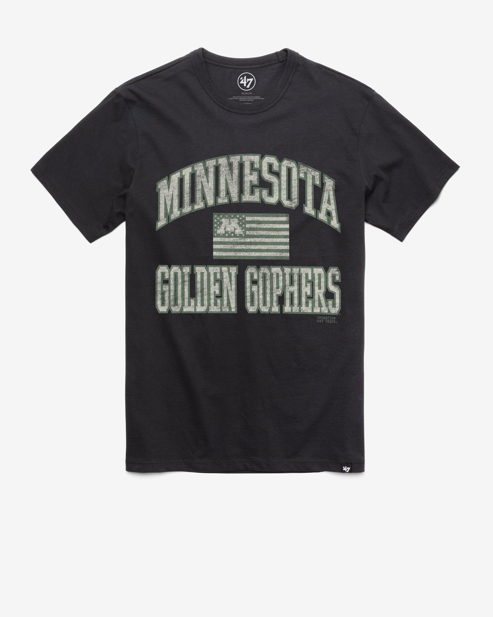 MINNESOTA GOLDEN GOPHERS OPERATION HAT TRICK OHT MAJOR '47 FRANKLIN TEE FLINT BLACK