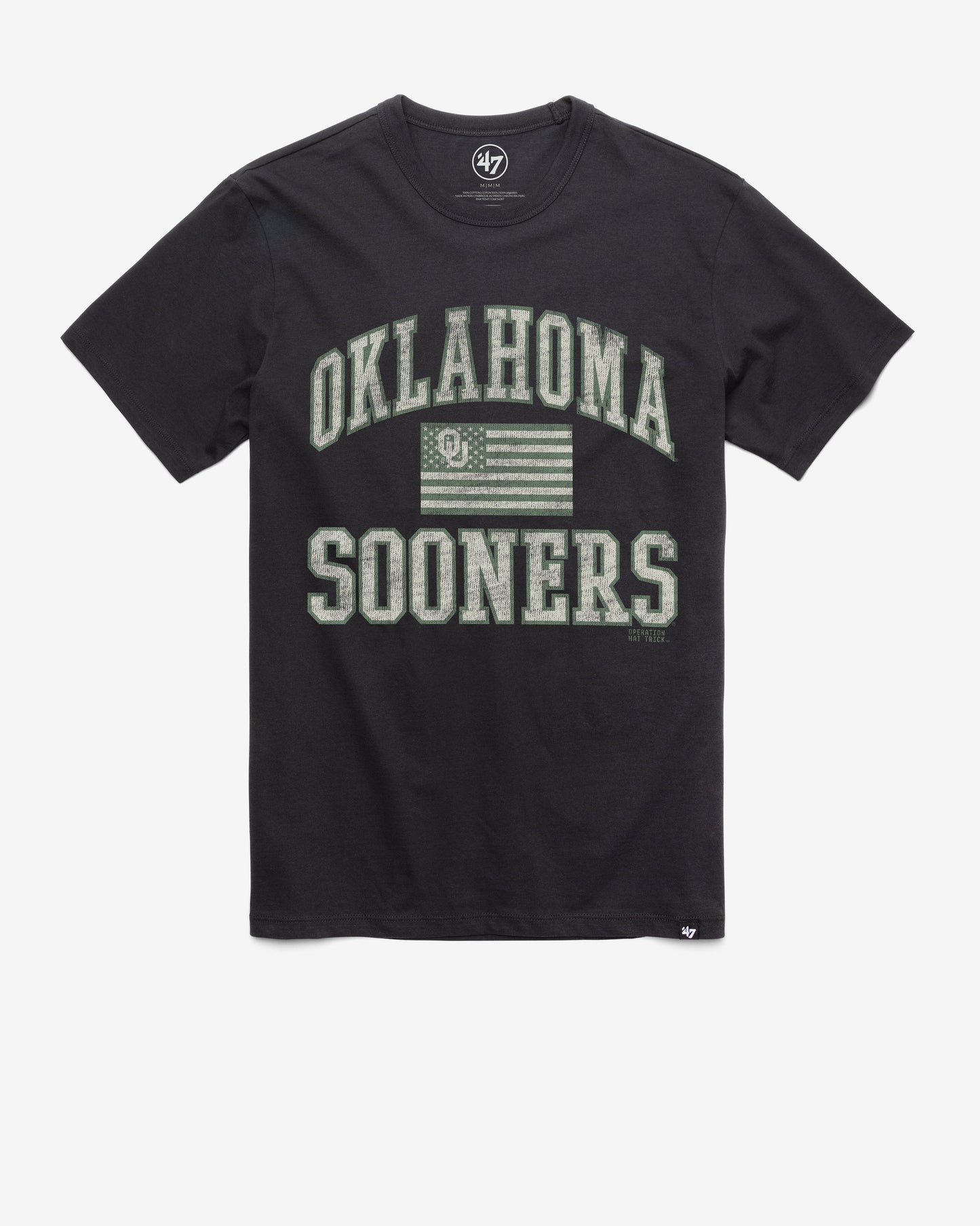 OKLAHOMA SOONERS OPERATION HAT TRICK OHT MAJOR '47 FRANKLIN TEE FLINT BLACK
