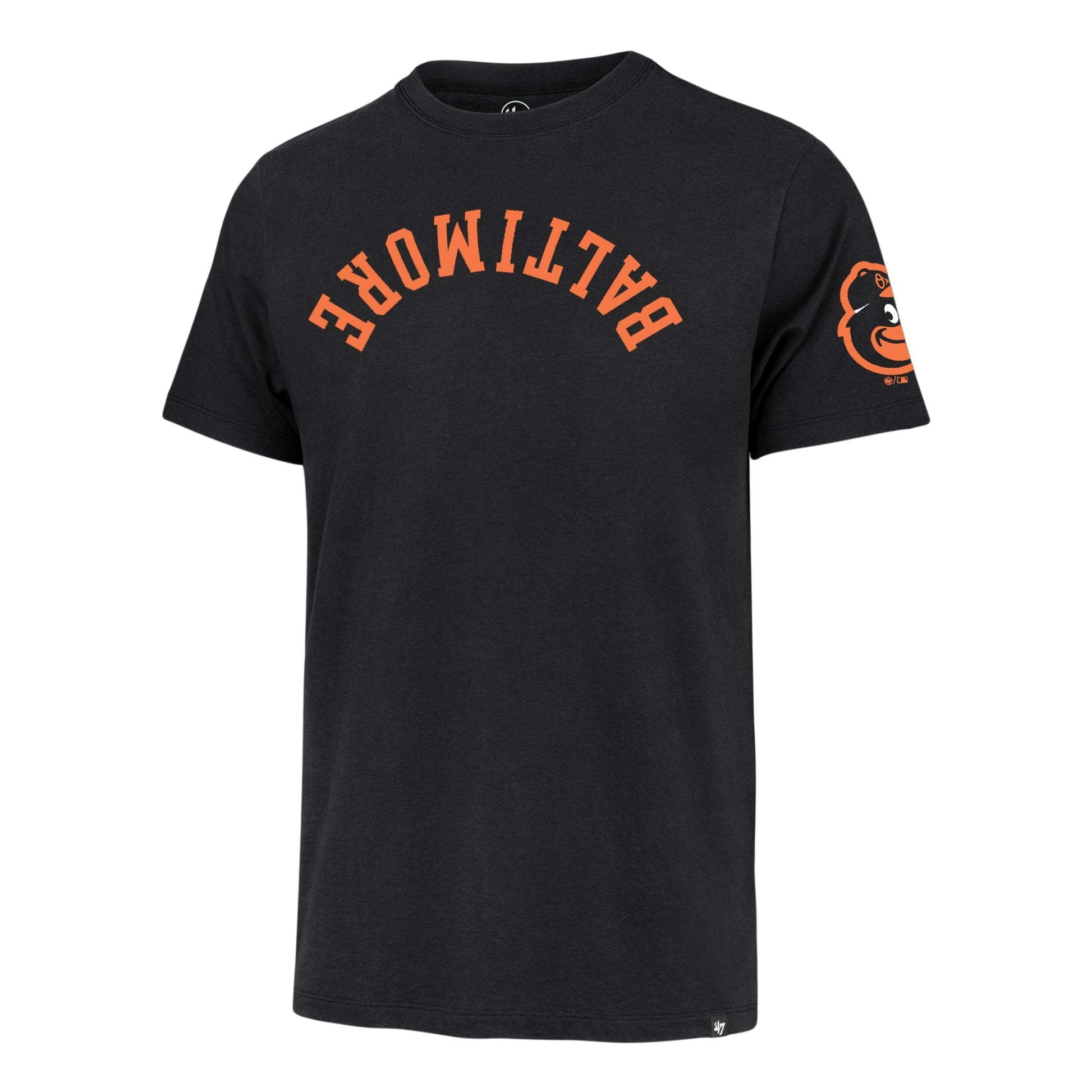 BALTIMORE ORIOLES UPSIDE DOWN TWO PEAT '47 FRANKLIN TEE FLINT BLACK