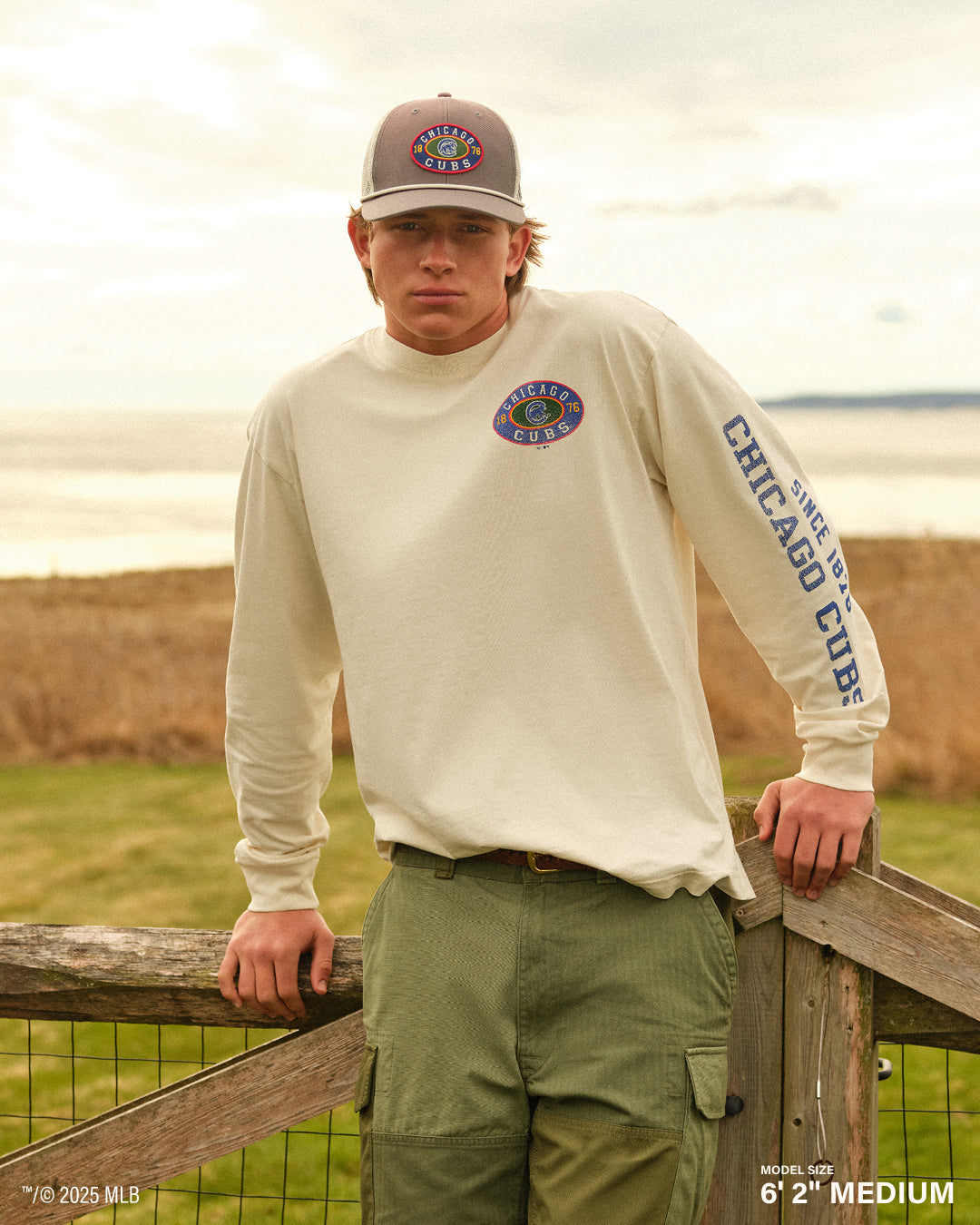 MIAMI HURRICANES TIDE SWEEP MONTAUK '47 FOUNDATION LONG SLEEVE TEE SANDSTONE