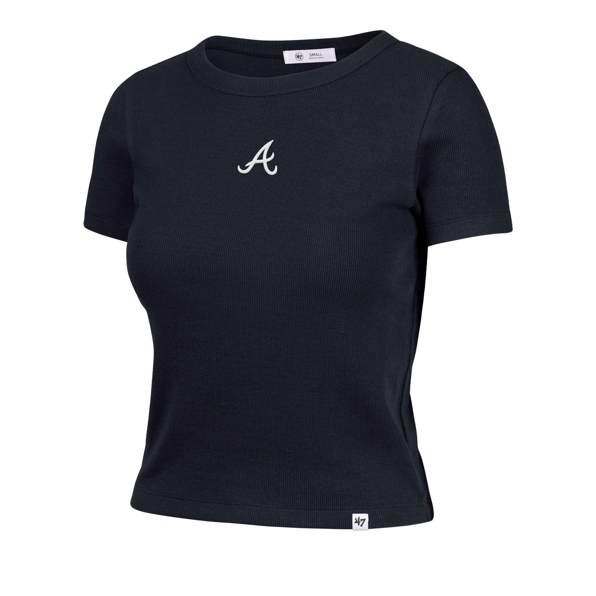 ATLANTA BRAVES MICRO EMB '47 BABY RIB TEE WOMENS NAVY
