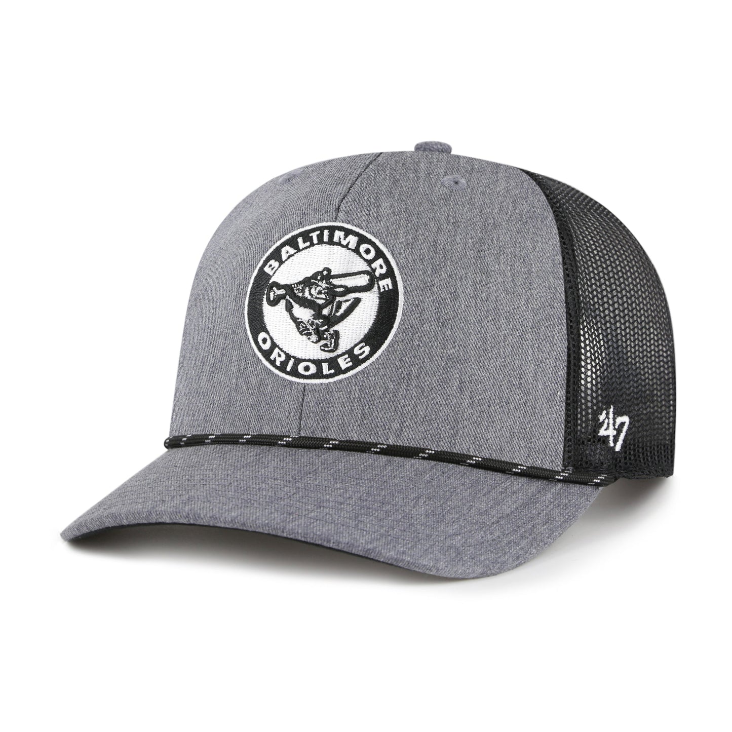 BALTIMORE ORIOLES COOPERSTOWN CARBON ROPE '47 TRUCKER CHARCOAL