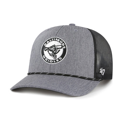BALTIMORE ORIOLES COOPERSTOWN CARBON ROPE '47 TRUCKER CHARCOAL