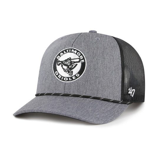 BALTIMORE ORIOLES COOPERSTOWN CARBON ROPE '47 TRUCKER CHARCOAL