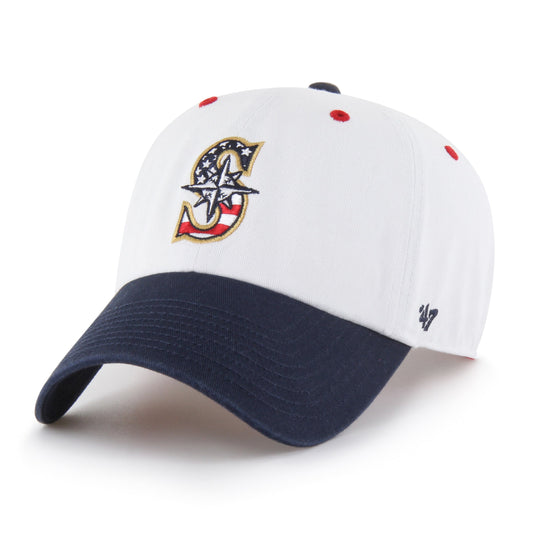 SEATTLE MARINERS PATRIOTIC FLAG FILL '47 CLEAN UP WHITE
