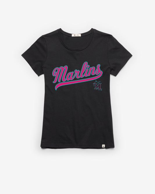 MIAMI MARLINS CITY CONNECT TAIL SWEEP '47 FRANKIE TEE WOMENS FLINT BLACK