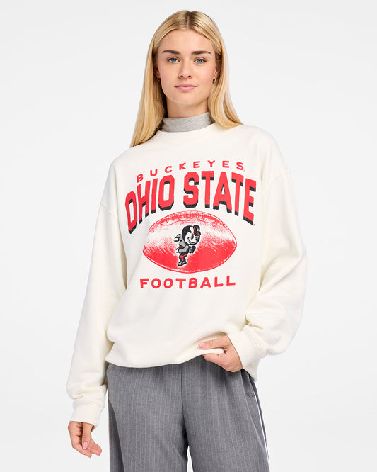 OHIO STATE BUCKEYES VINTAGE ARCH CLOUD '47 OVERSIZED CREW WOMENS SANDSTONE