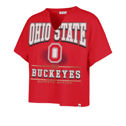 OHIO STATE BUCKEYES ELATION '47 OVERSIZED NOTCH NECK TEE WOMENS RED