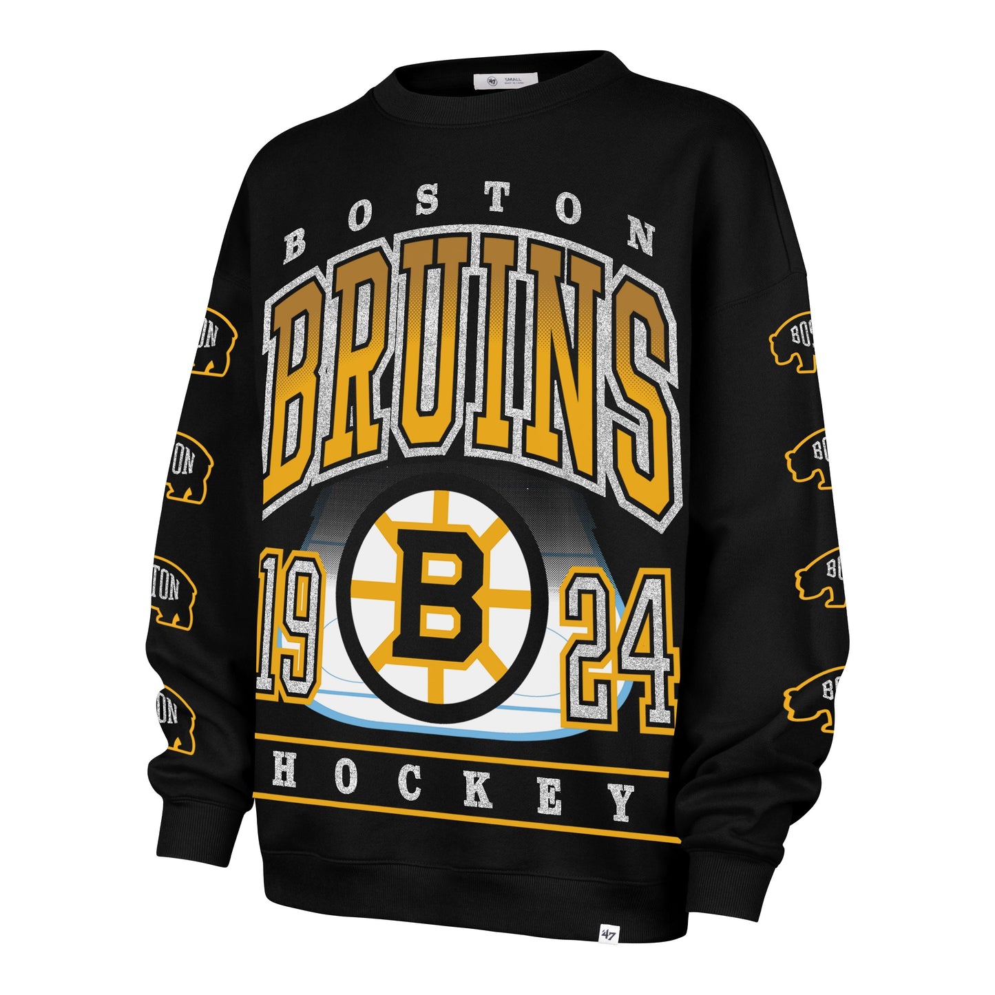BOSTON BRUINS GO BIG '47 OVERSIZED CREW WOMENS JET BLACK