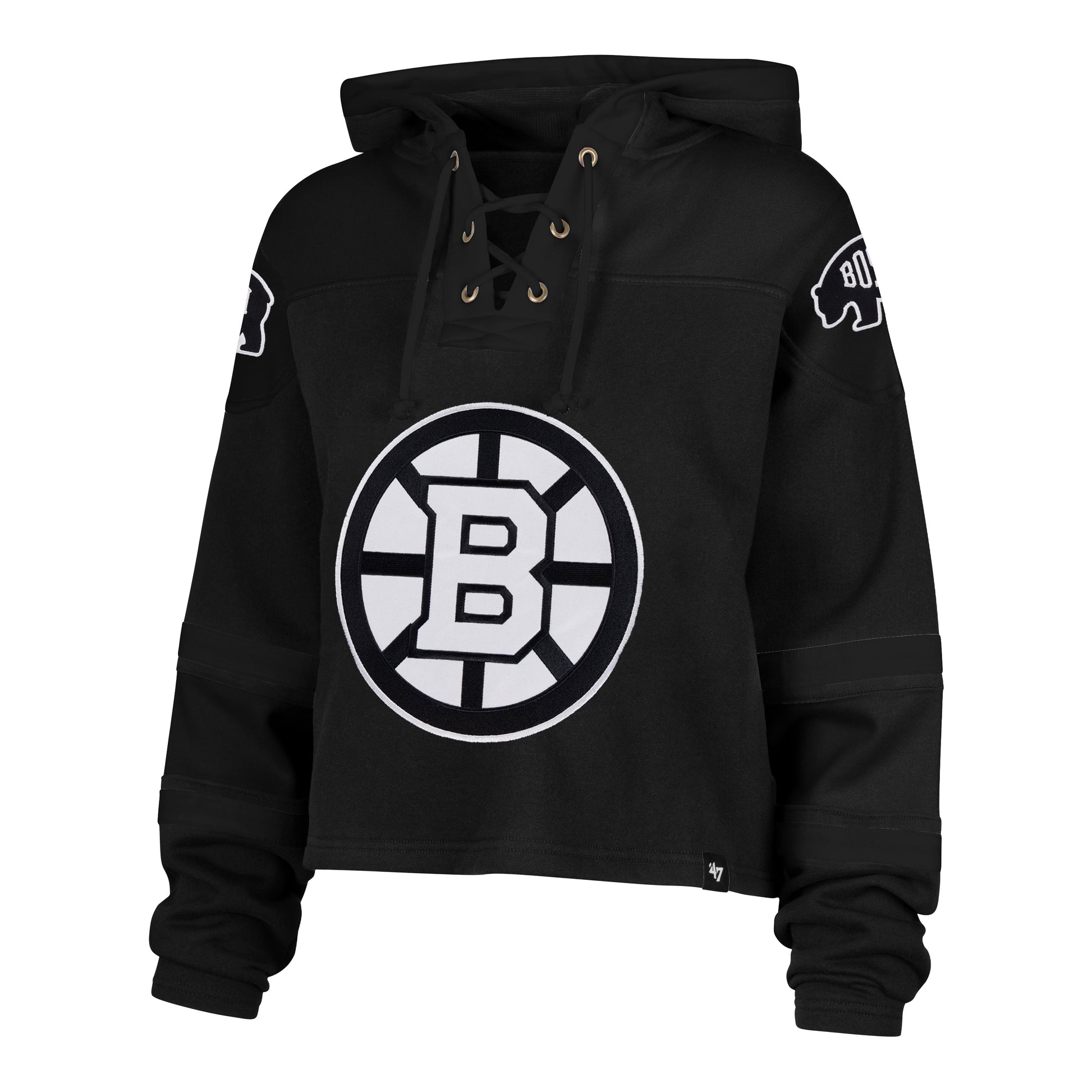 BOSTON BRUINS CROPPED '47 SUPERIOR LACER HOOD WOMENS JET BLACK