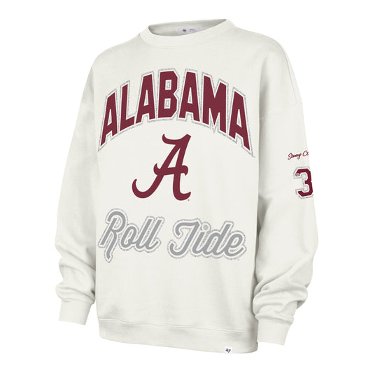 ALABAMA CRIMSON TIDE STONEY CLOVER LANE X '47 OVERSIZED GLITTER ARCH CREW WOMENS SANDSTONE