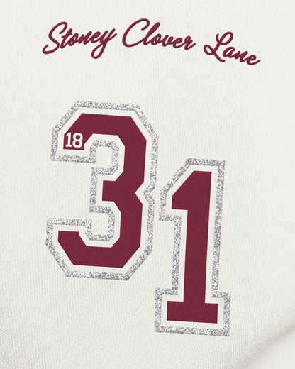 ALABAMA CRIMSON TIDE STONEY CLOVER LANE X '47 OVERSIZED GLITTER ARCH CREW WOMENS SANDSTONE