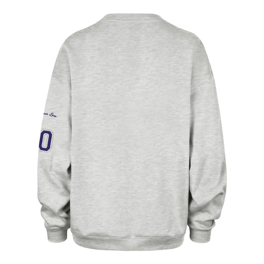 LOUISIANA STATE TIGERS LSU STONEY CLOVER LANE X '47 OVERSIZED GLITTER ARCH CREW WOMENS RELAY GREY