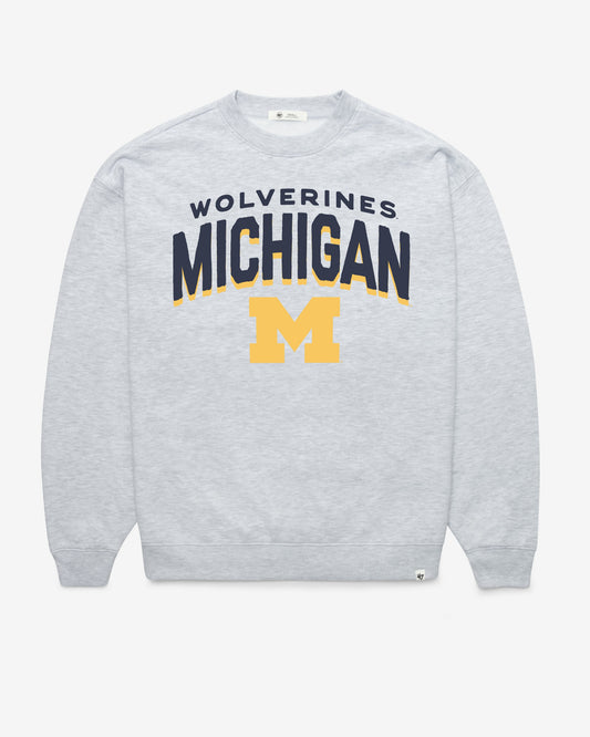 MICHIGAN WOLVERINES CAMPUS ARCH CLOUD '47 OVERSIZED CREW WOMENS RELAY GREY
