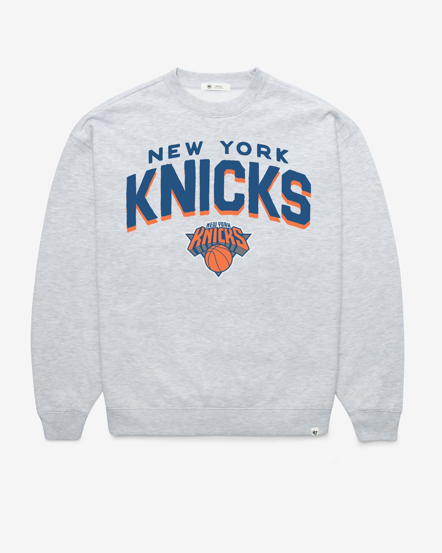 NEW YORK KNICKS CAMPUS ARCH CLOUD '47 OVERSIZED CREW WOMENS RELAY GREY