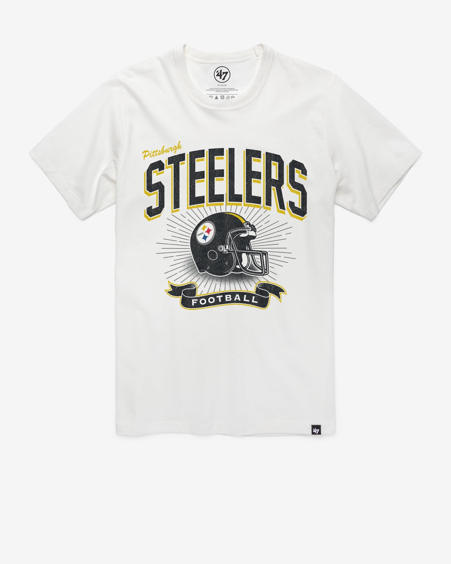 PITTSBURGH STEELERS HISTORIC PRIME '47 PLAY FRANKLIN TEE WHITE WASH