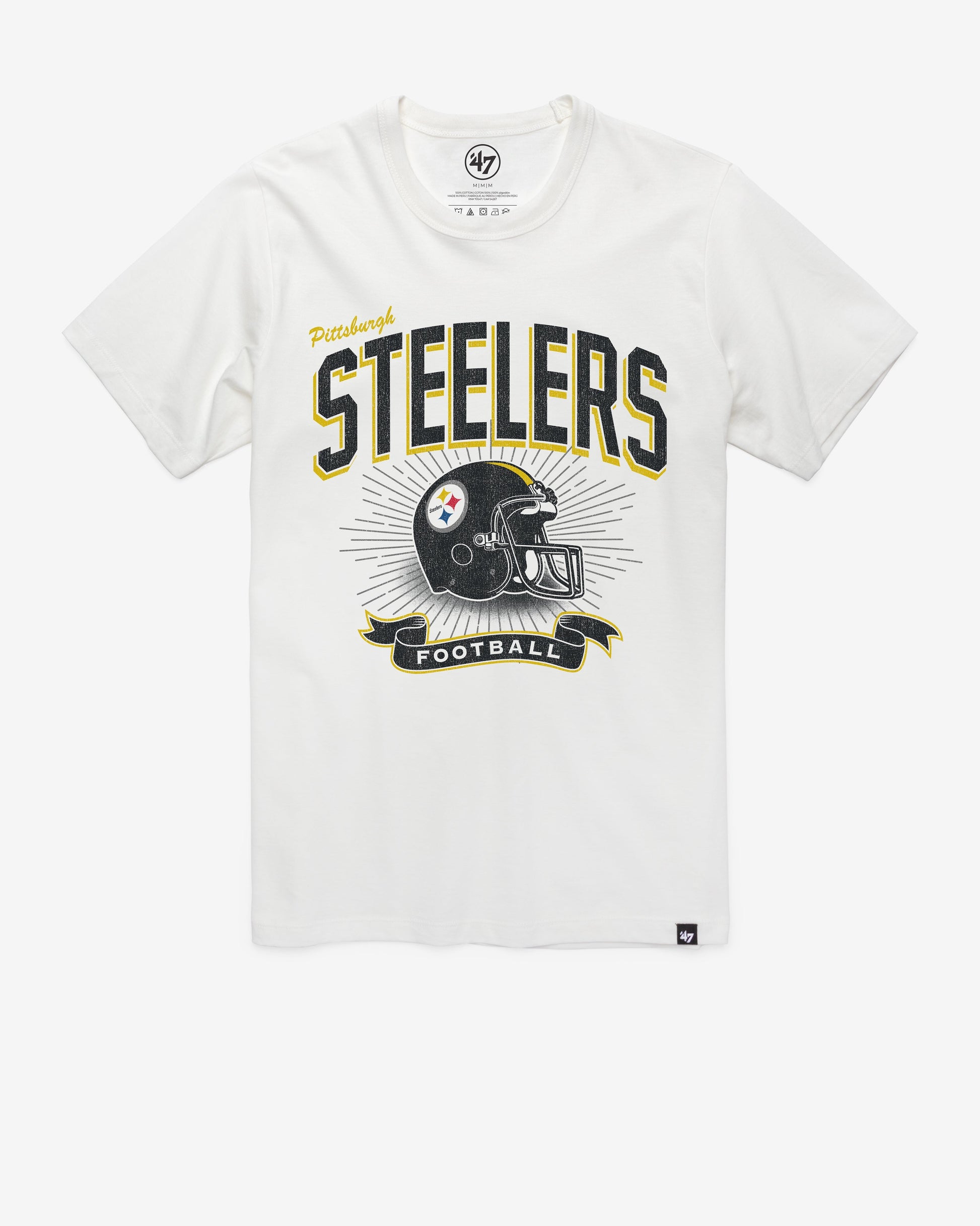 PITTSBURGH STEELERS HISTORIC PRIME '47 PLAY FRANKLIN TEE WHITE WASH