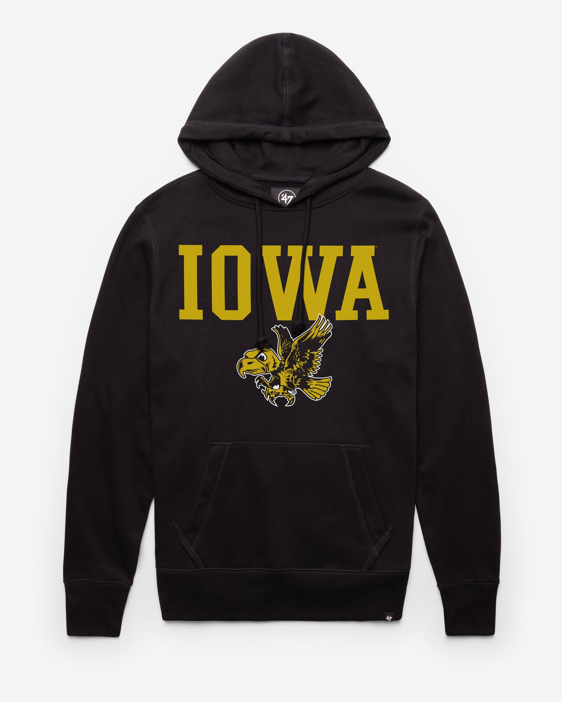 IOWA HAWKEYES VINTAGE STRAIGHT BLOCK '47 HEADLINE HOOD JET BLACK