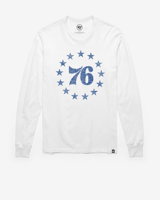 PHILADELPHIA 76ERS HARDWOOD CLASSICS PREMIER '47 FRANKLIN LONG SLEEVE TEE WHITE WASH