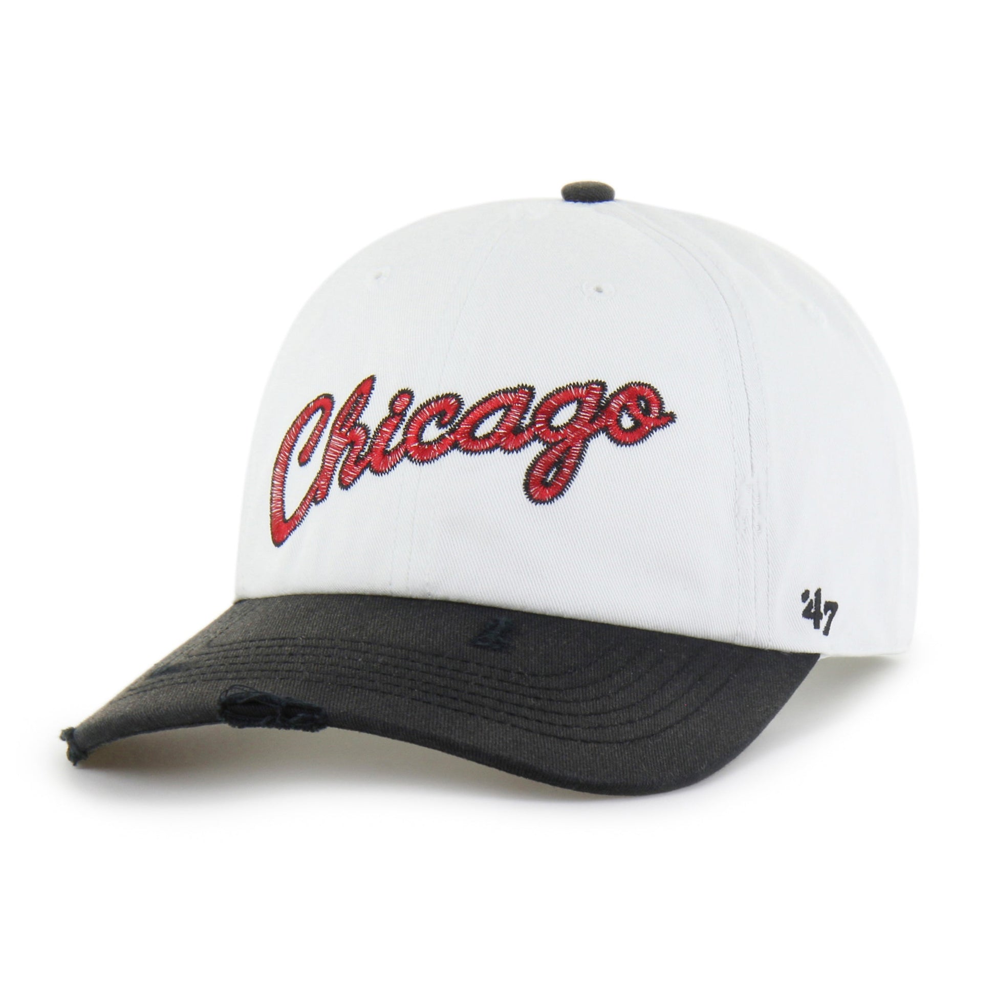 CHICAGO BULLS HARDWOOD CLASSICS WORN SCRIPT '47 CLEAN UP MF MID FIT WHITE
