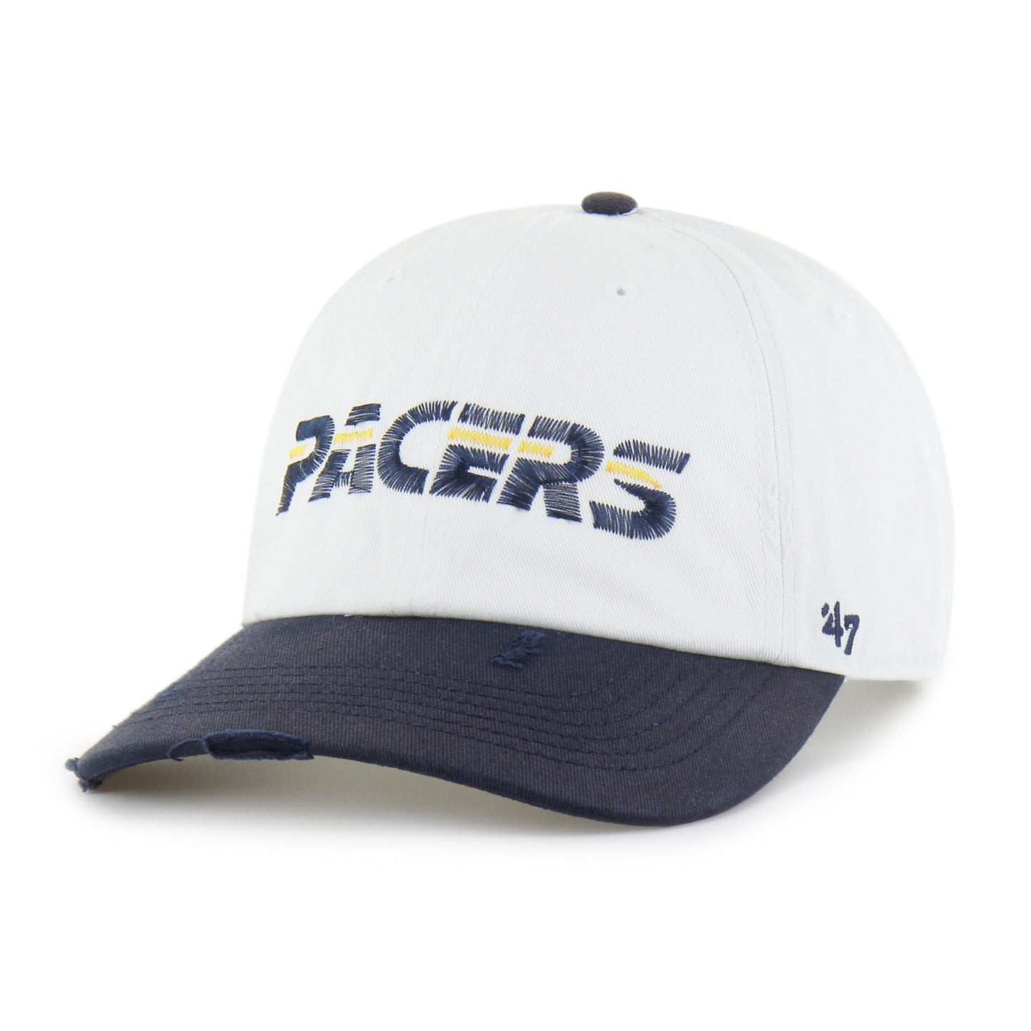 INDIANA PACERS HARDWOOD CLASSICS WORN SCRIPT '47 CLEAN UP MF MID FIT WHITE
