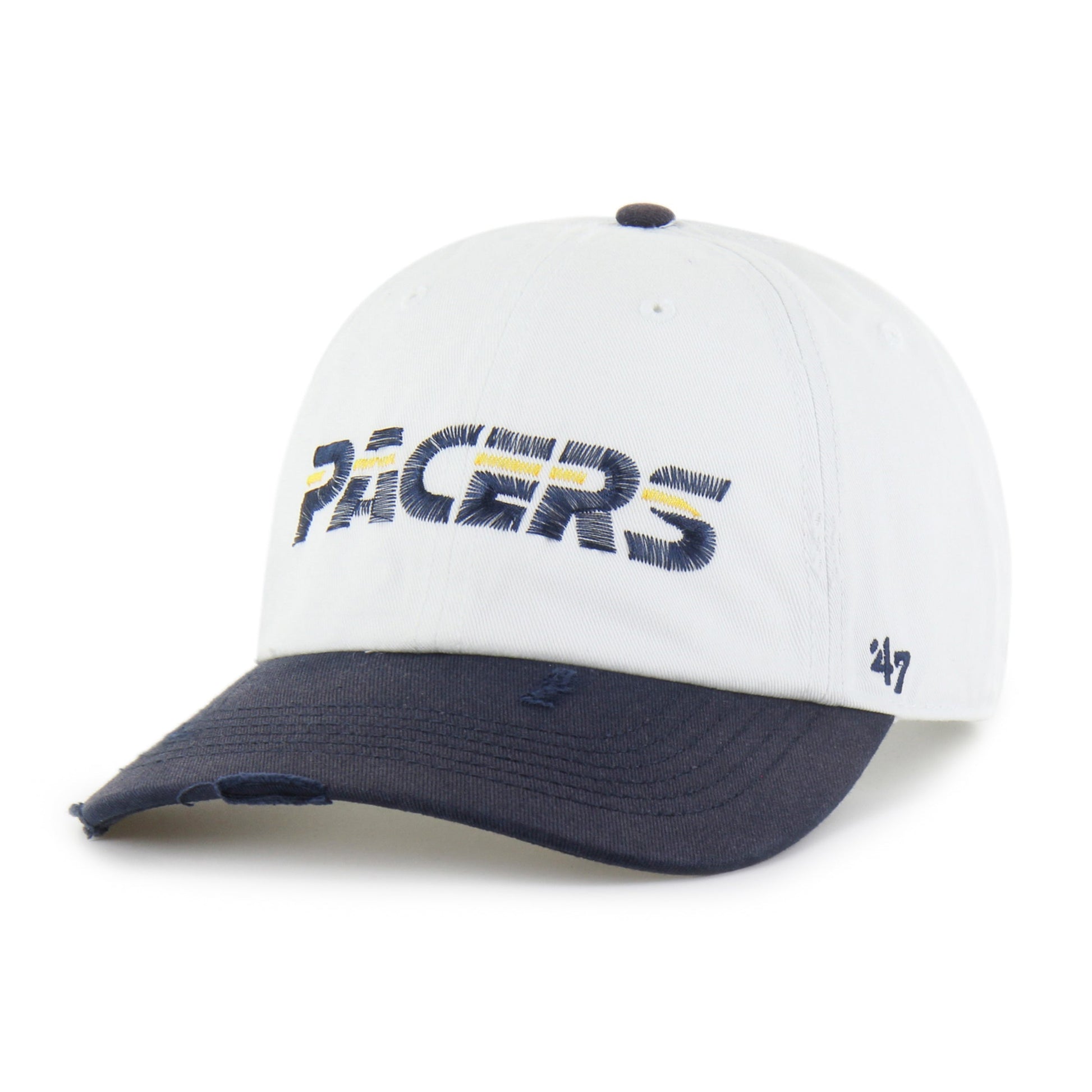 INDIANA PACERS HARDWOOD CLASSICS WORN SCRIPT '47 CLEAN UP MF MID FIT WHITE
