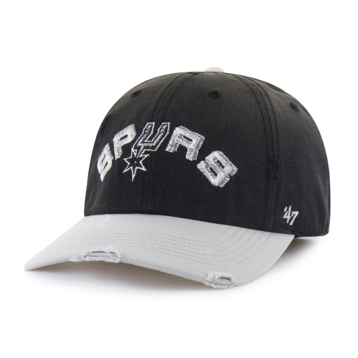 SAN ANTONIO SPURS HARDWOOD CLASSICS WORN SCRIPT '47 CLEAN UP MF MID FIT BLACK
