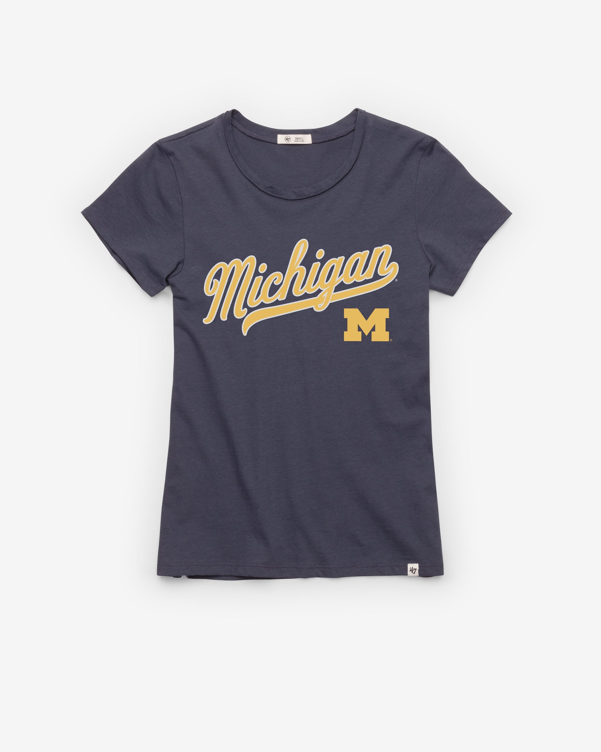 MICHIGAN WOLVERINES TAIL SWEEP '47 FRANKIE TEE WOMENS ATLAS BLUE