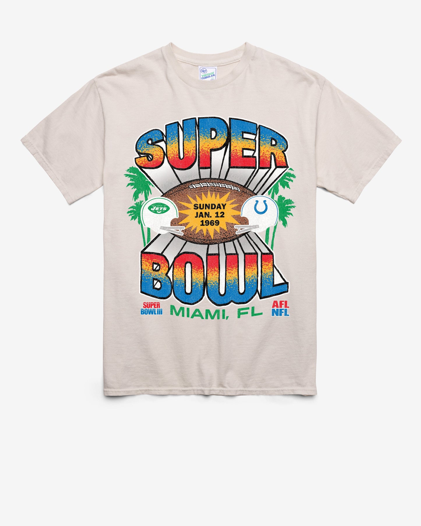 NEW YORK JETS X INDIANA COLTS SUPER BOWL GRIDIRON DUELING '47 TUBULAR TEE DUNE